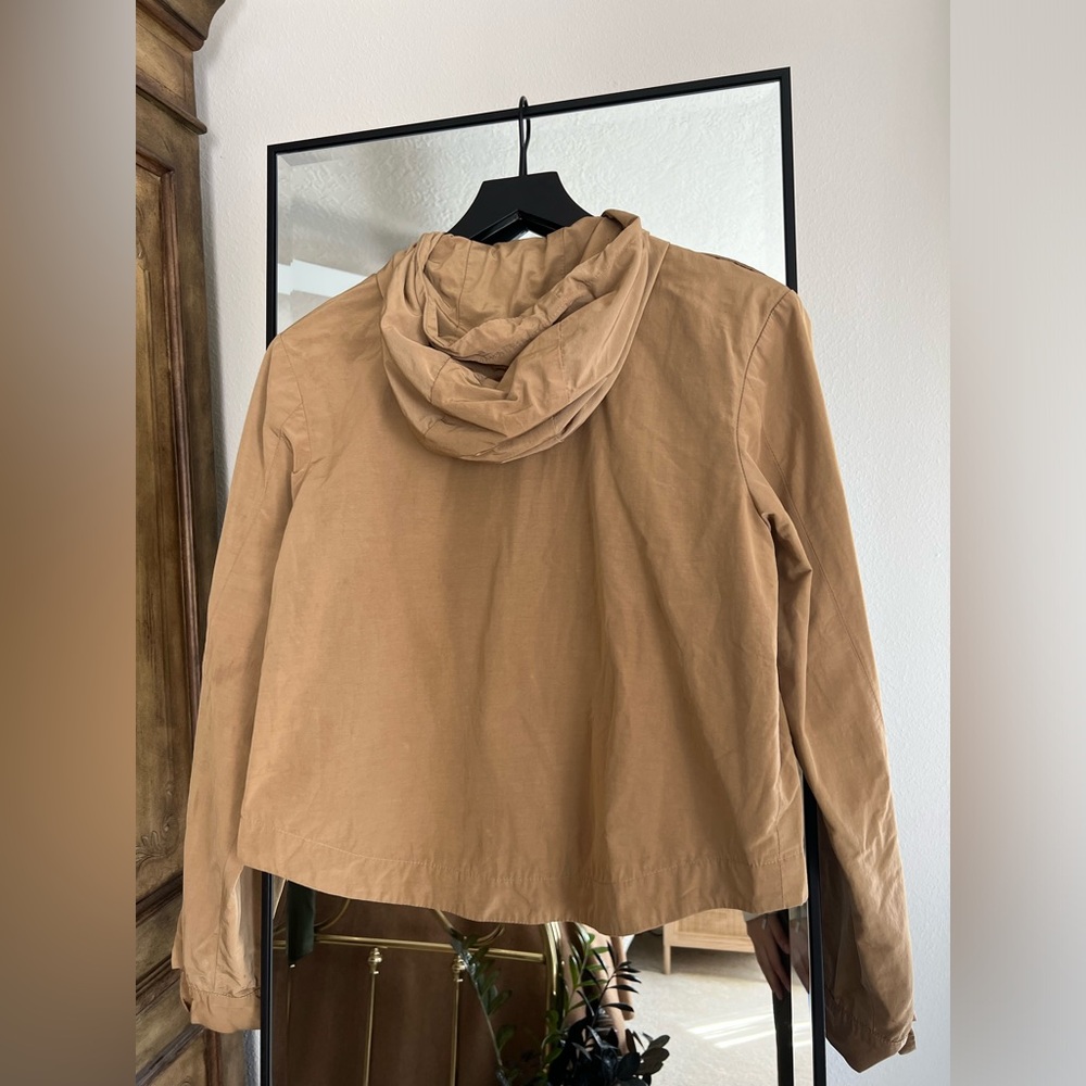 Organic by John Patrick Pocket Hoodie Cropped Jacket Nylon Tan Khaki - Picture 3 of 4